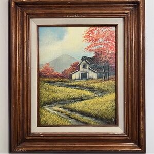 BARN LANDSCAPE By John Evans / VINTAGE 8x10 OIL PAINTING / Wear To Wood Frame